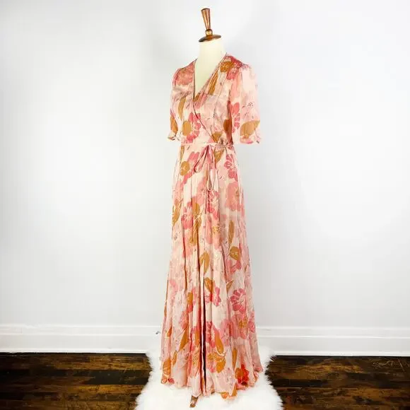 Reformation Pink floral maxi wrap short sleeve dress Julienne Size Medium - Picture 8 of 9